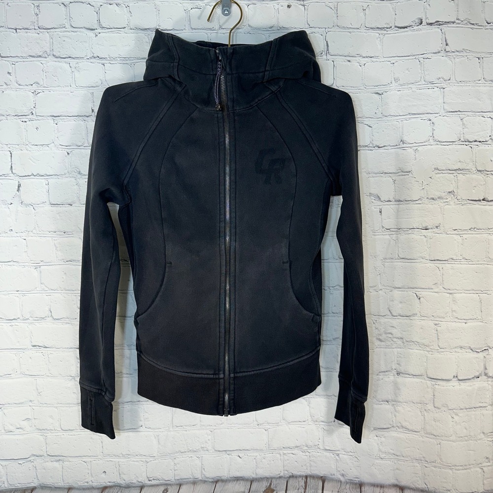 Lululemon Scuba Full Zip Hoodie Black Fleece High Neck Jacket Size 4 READ
